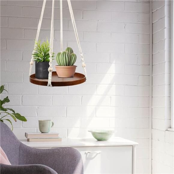 Macrame Plant Hanger - 2 Set Indoor Hanging Planter Shelf - Hanging Planter - Picture 7 of 8